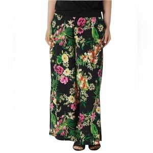 G.I.L.I. Floral Jetsetter Side Slit Pants Wide-Leg Size M Vacation Tropical Boho